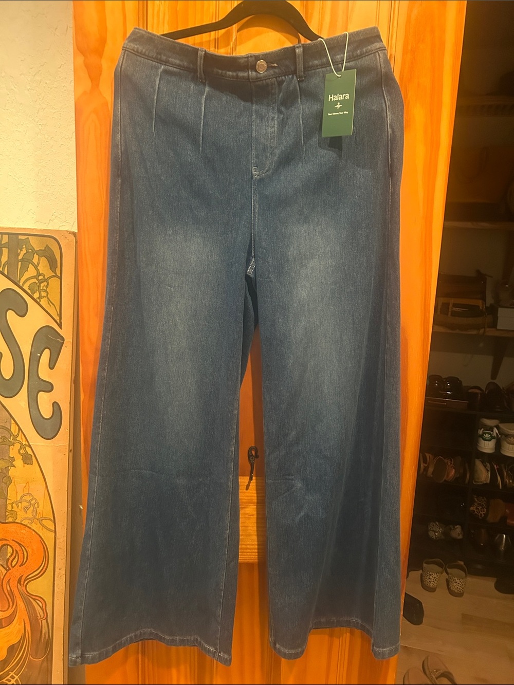 HALARA Flex High Waisted Tummy Control Wide-Leg Jeans in Denim Blue